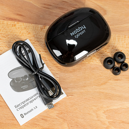 Наушники беспроводные Bluetooth Nobby Expert T-110 вакуумные с микрофоном черно-серебристые