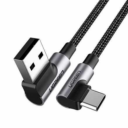 Кабель Type-C - USB 2.0 для зарядки 2 м 3А 18W плетеный с угловыми штекерами Ugreen US176 (быстрая зарядка QC 3.0) черный