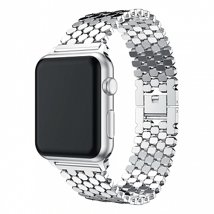 Ремешок-браслет для Apple Watch 42 и 44 мм металлический Nova Fish Scale MagSafe серебристый