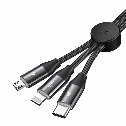 Кабель USB - MicroUSB, Lightning, Type-C 1 м 3.5A c магнитом Baseus Car черный