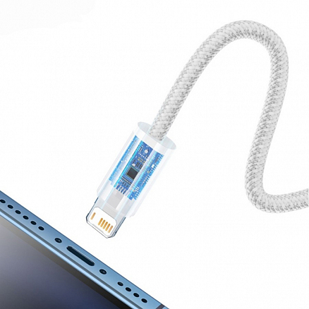 Кабель USB - Lightning для зарядки iPhone 1 м 2.4А плетеный Baseus Dynamic белый