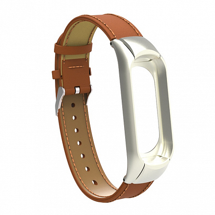Сменный браслет для Xiaomi Mi Band 3 из натуральной кожи Nova Rich серебристо-коричневый