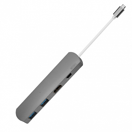 Хаб (разветвитель) Type-C - 2 х USB 3.0, HDMI 4K, Type-C PD WiWU T3 Plus серый