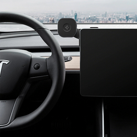Держатель автомобильный на экран мультимедиа Tesla Model 3, Model Y магнитный MagSafe для iPhone Spigen OneTap черный
