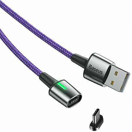 Кабель USB - Type-C для зарядки 2 м 2А магнитный плетеный Baseus Zinc фиолетовый