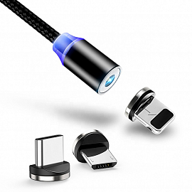 Кабель USB - MicroUSB, Lightning, Type-C 1 м 2.1A со сменными штекерами магнитный Usams U-Sure черный