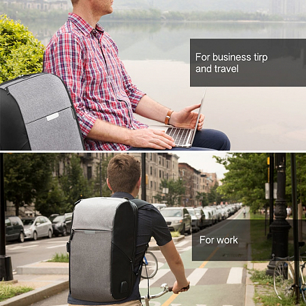 Рюкзак WiWU OnePack с отделением для ноутбука до 15,6 дюйма и USB портом серый