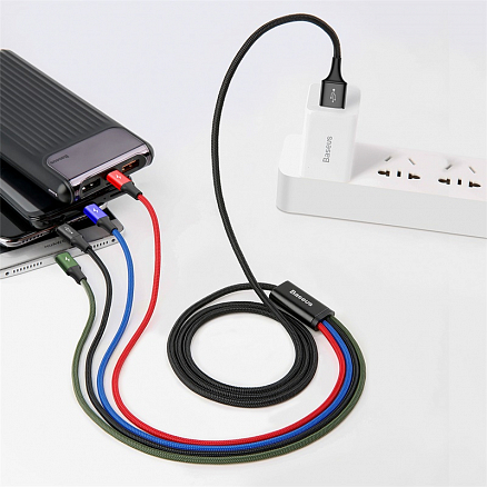 Кабель USB - Lightning, 2 х MicroUSB, Type-C 1,2 м 3.5A плетеный Baseus Rapid черный