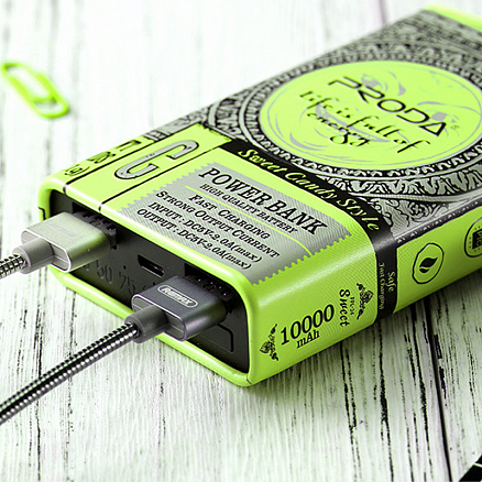 Внешний аккумулятор Remax Proda Cool taste 10000мАч (2хUSB, ток 2А) зеленый