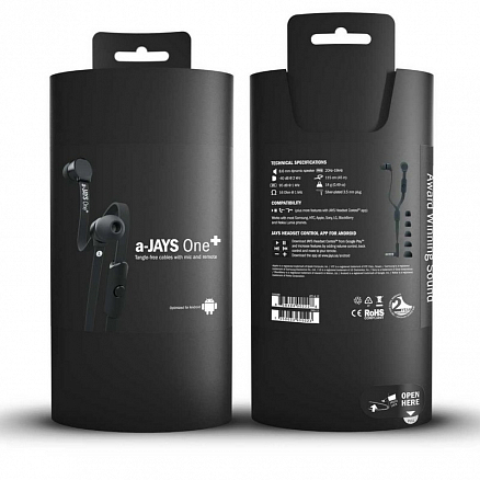 Наушники JAYS (Швеция) a-JAYS One вакуумные с плоским проводом черные