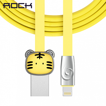Кабель USB - Lightning для зарядки iPhone 1 м 2.4А плоский Rock Zodiac Tiger желтый