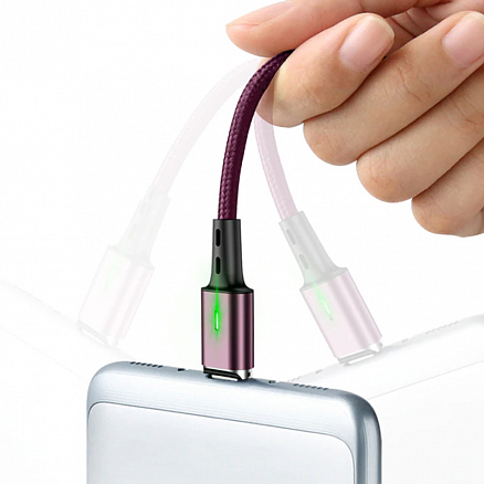 Кабель USB - MicroUSB, Lightning, Type-C 1 м 3A со сменными штекерами магнитный Elough (быстрая зарядка) бордовый