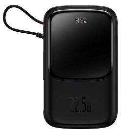 Внешний аккумулятор Baseus Qpow Pro Digital с дисплеем 10000мАч (USB, Lightning, Type-C, быстрая зарядка QC, 22.5Вт) черный