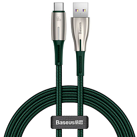 Кабель Type-C - USB для зарядки 1 м 6А 66W плетеный Baseus Water Drop-shaped Lamp зеленый