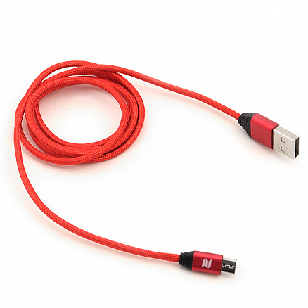 Кабель USB - MicroUSB для зарядки 1 м 2A плетеный Rock Space Metal M5 красный