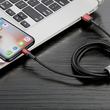 Кабель USB - Lightning для зарядки iPhone 1 м 2.4А плетеный Baseus Cafule SE черно-красный