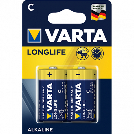 Батарейка LR14 Alkaline (бочка маленькая C) Varta Longlife упаковка 2 шт.