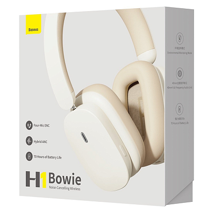 Наушники беспроводные Bluetooth Baseus Bowie H1 полноразмерные с микрофоном и активным шумоподавлением бежевые