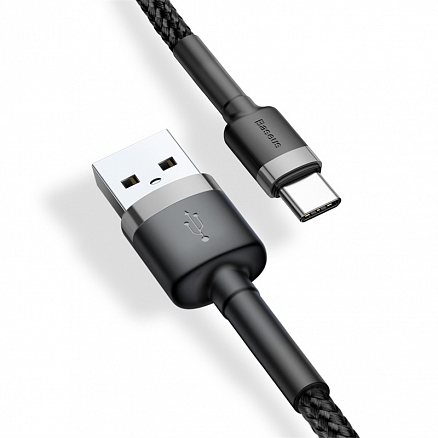 Кабель Type-C - USB 2.0 для зарядки 1 м 3А плетеный Baseus Cafule (быстрая зарядка QC 3.0) черно-серый