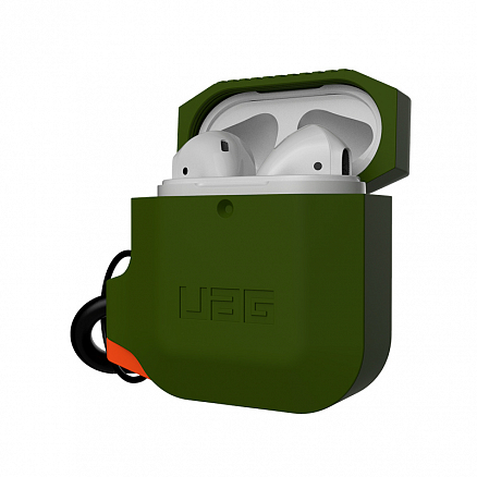 Чехол для наушников AirPods, AirPods 2 силиконовый водонепроницаемый Urban Armor Gear UAG хаки с оранжевым
