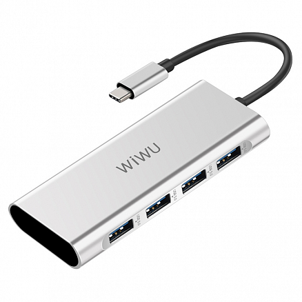 Хаб (разветвитель) Type-C - 4 x USB 3.0 (папа - мама) WiWU Apollo A440 серебристый