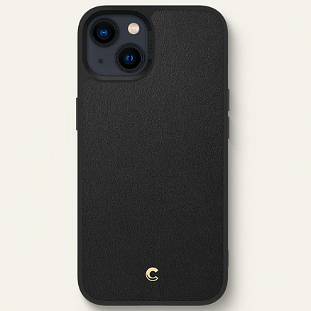 Чехол для iPhone 13 гибридный с кожей Spigen Сyrill Leather Brick черный