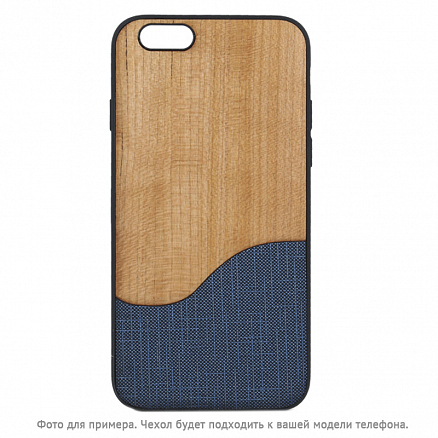 Чехол для iPhone 6 Plus, 6S Plus гибридный с натуральным деревом Beeyo Wave синий