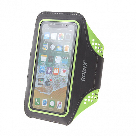 Чехол универсальный для телефона до 5.5 дюйма спортивный наручный Romix RH18 серо-зеленый