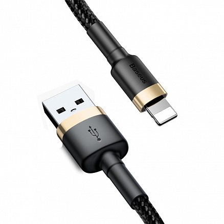 Кабель USB - Lightning для зарядки iPhone 1 м 2.4А плетеный Baseus Cafule черно-золотистый