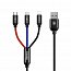 Кабель USB - MicroUSB, Lightning, Type-C 1,2 м 3.5A плетеный Baseus Three colors черно-сине-красный