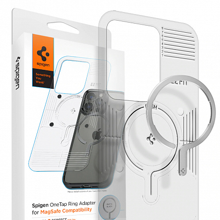 Наклейка на телефон для магнитного держателя MagSafe Spigen OneTap серебристая