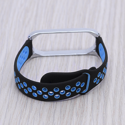 Сменный браслет для Xiaomi Mi Band 3 силиконовый Nova Steel Nike черно-голубой