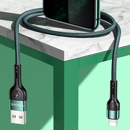 Кабель USB - Lightning для зарядки iPhone 1 м 2А плетеный Usams U55 темно-зеленый