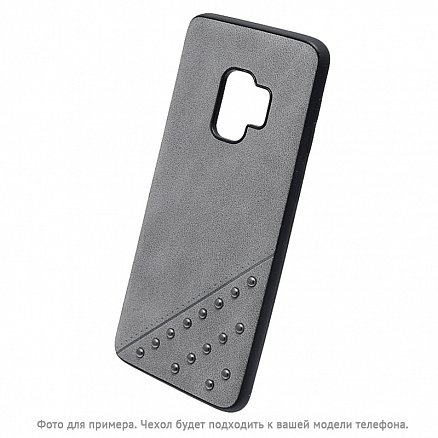 Чехол для iPhone 6 Plus, 6S Plus гибридный с кожей Beeyo Brads Type 1 серый
