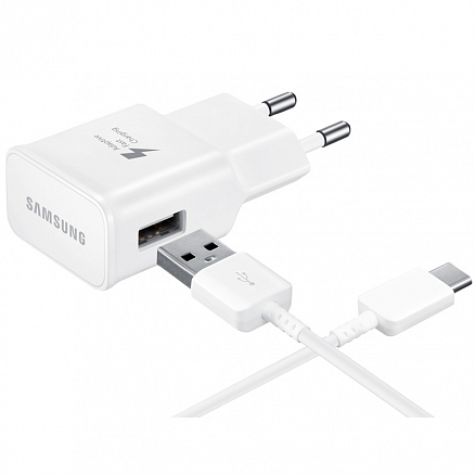 Зарядное устройство сетевое с USB входом и Type-C кабелем 2A Samsung EP-TA20 (быстрая зарядка Samsung) оригинальное белое