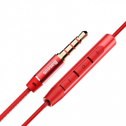 Наушники Baseus Encok H06 вкладыши с микрофоном и пультом красные