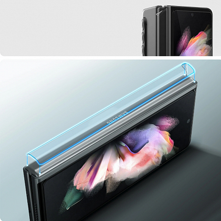 Защитное стекло на экран и пленка на корпус для Samsung Galaxy Z Fold 3 Spigen GLAS.tR черное