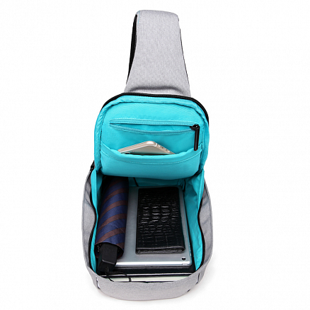 Рюкзак однолямочный Ozuko 8963 с отделением для планшета и USB портом антивор черно-серый