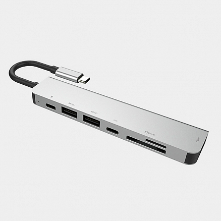 Переходник Type-C - HDMI 4K 60Hz, 2 x USB 3.0, Type-C PD, SD и MicroSD серый