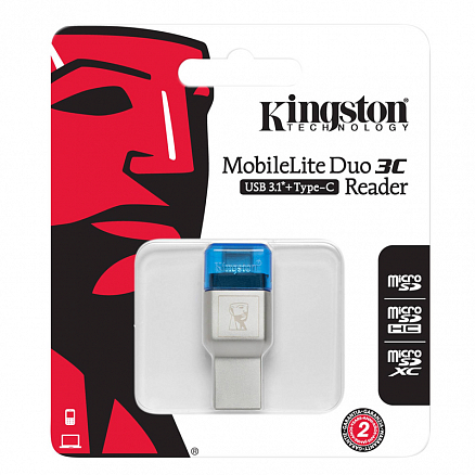 Картридер Type-C, USB 3.1 - MicroSD Kingston MobileLite Duo 3C серебристый
