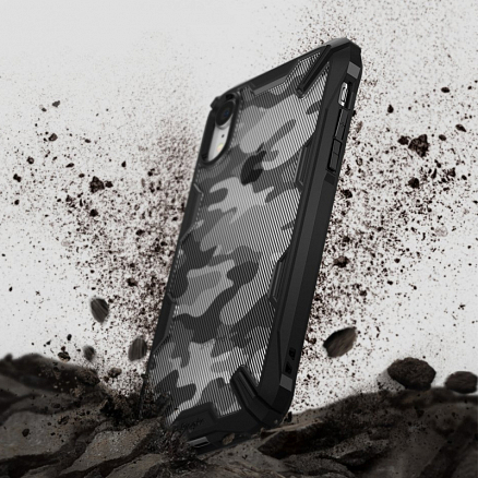 Чехол для iPhone XR гибридный Ringke Fusion X Design Camo черный