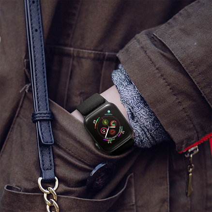 Ремешок-браслет для Apple Watch 4, 5, 6, 7, 8, SE, Ultra 42, 44, 45 и 49 мм текстильный Tech-Protect Mellow черный
