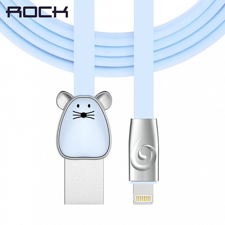 Кабель USB - Lightning для зарядки iPhone 1 м 2.4А плоский Rock Zodiac Mouse голубой
