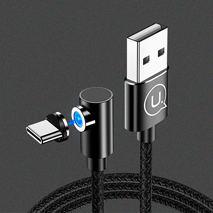 Кабель Type-C - USB 2.0 для зарядки 1 м 2A магнитный с угловым Type-C Usams U54 черный
