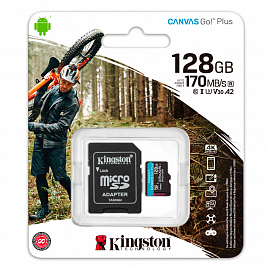 Карта памяти Kingston Canvas Go Plus MicroSDXC 128Gb UHS-I U3 V30 170 Мб/с с адаптером SD