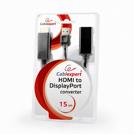 Переходник (преобразователь) HDMI - DisplayPort (папа - мама) 4K Cablexpert с питанием USB черный