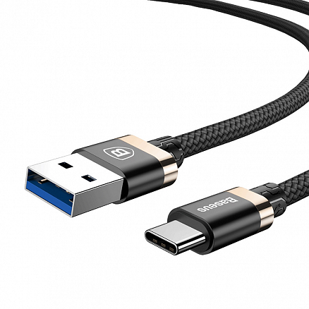 Кабель Type-C - USB 3.0 для зарядки длина 1 м 3A плетеный Baseus Golden Belt черный