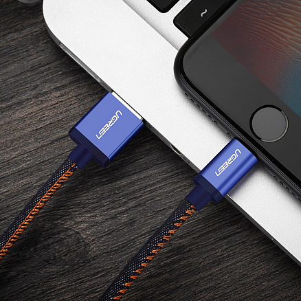 Кабель USB - Lightning для зарядки iPhone 0,25 м 2.4А MFi джинсовый Ugreen US247 синий
