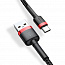Кабель Type-C - USB 2.0 для зарядки 1 м 3А плетеный Baseus Cafule (быстрая зарядка QC 3.0) черно-красный