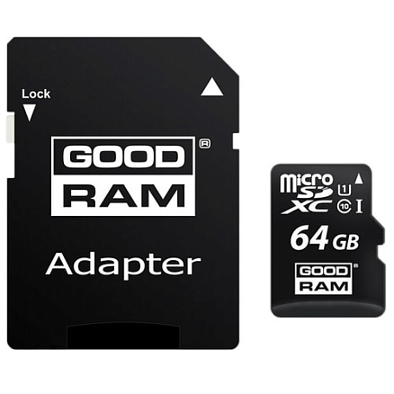 Карта памяти GOODRAM MicroSDXC 64Gb Class 10 с адаптером SD